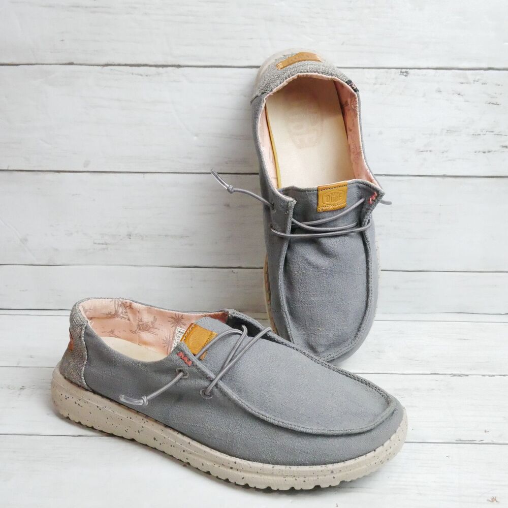 Hey Dude Wendy Washed Canvas Women's Size 6 Casual Shoes Charcoal Grey